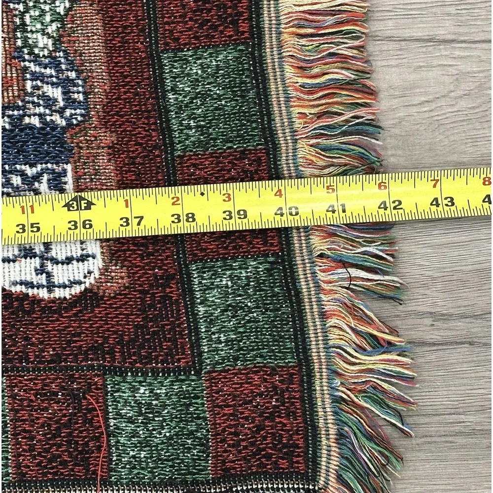 Vintage Christmas Tapestry Throw Teddy Bear Patchwork Theme Grandmacore READ
